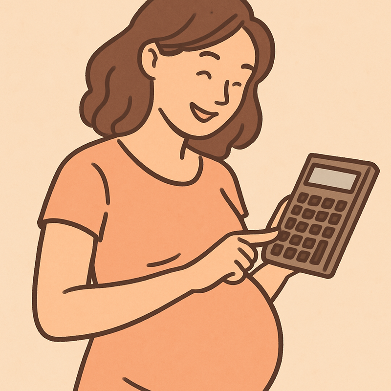 Pregnant woman using calculator